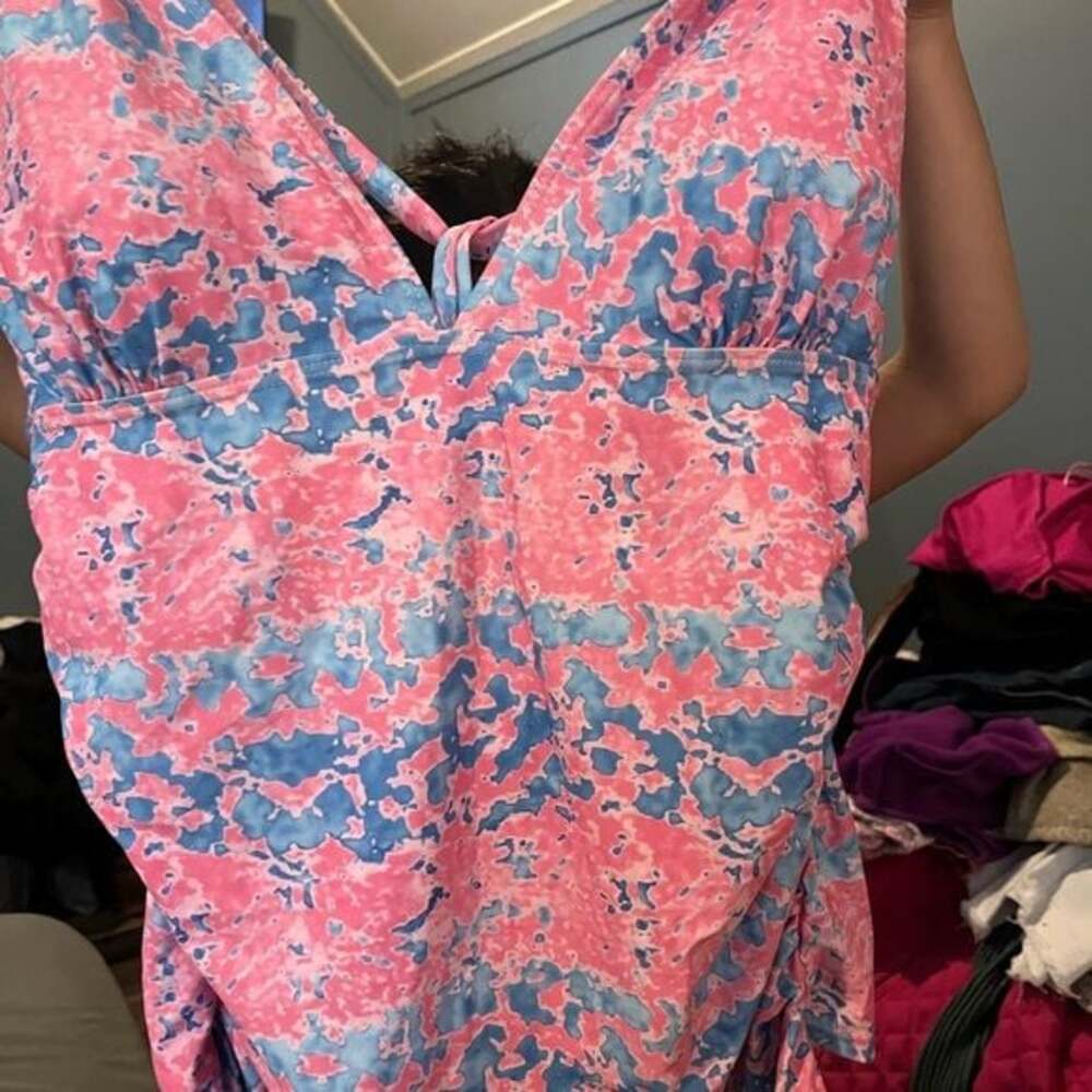 Summer Mae Maternity Halter Top Bathing Suit Tankini Top Pink Blue Size XLarge - Picture 4 of 6